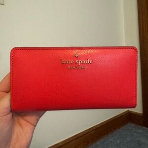 Kate Spade Staci Large Slim Bifold Leather Wallet Red Gazpacho